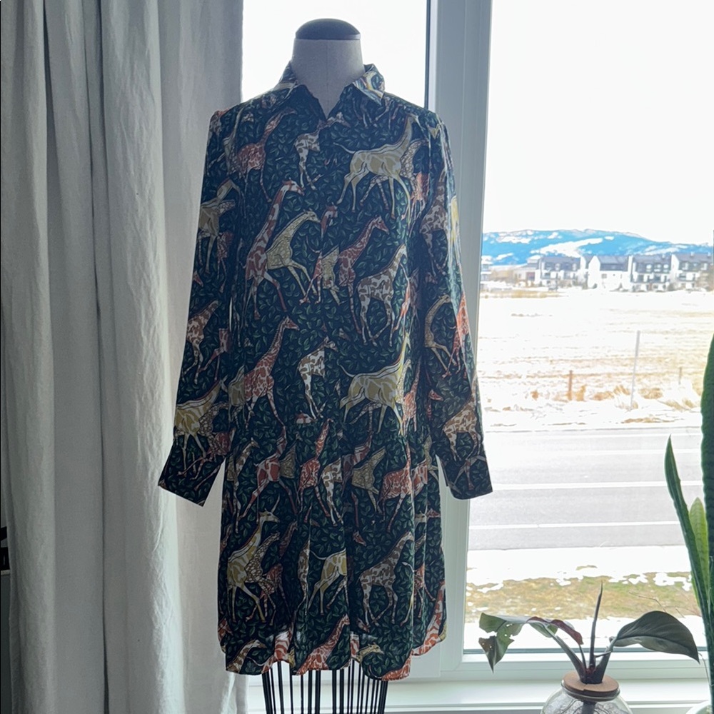 JCrew Giraffe Print Shirt Dress Small